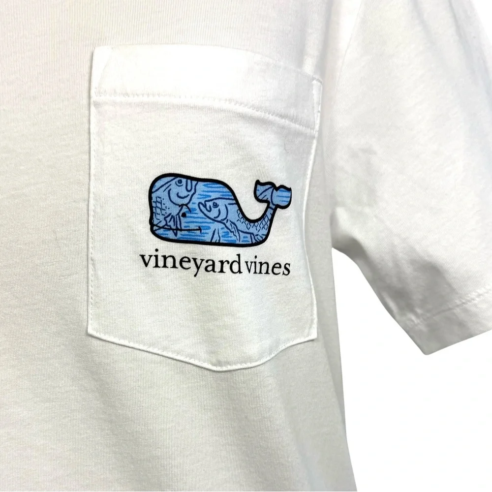 Vineyard Vines Men’s XS Tarpon Fish Sketch Whale Pocket Tee Short Sleeve White